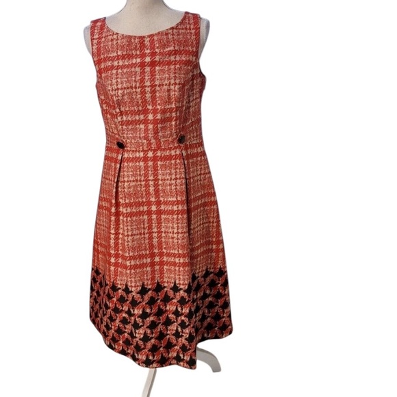 Merona Sz 10 Fit & Flare Plaid Dress Red Black VTG Style Cottagecore Academia - Picture 2 of 11